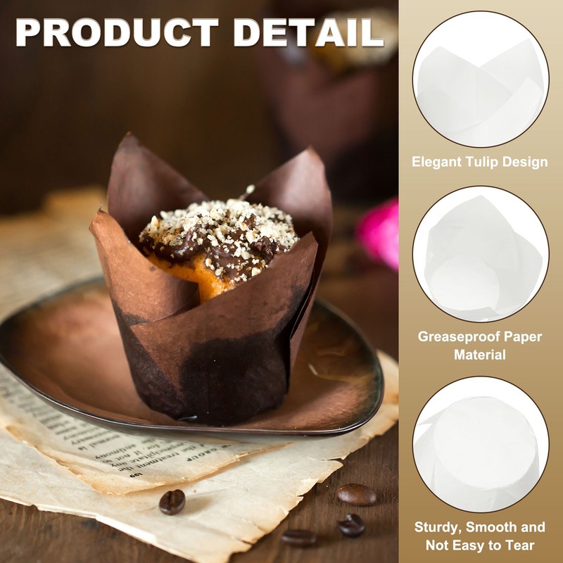 150Pcs Tulip Baking Cups Cupcake Muffins Liners Paper(3.1" x 2", White) gallery