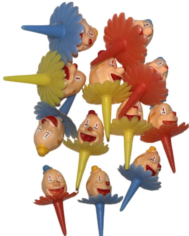 Vintage Cake Toppers 1960’s Original Set of 12 Clown Pics NOS Unused with Holder