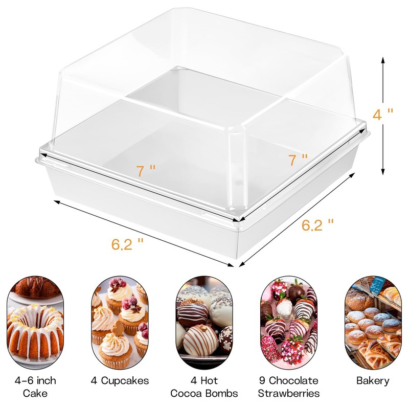7 x 7 x 4 Inches Paper Cake Boxes with Clear Lids, 20 Pack Disposable Charcut... gallery