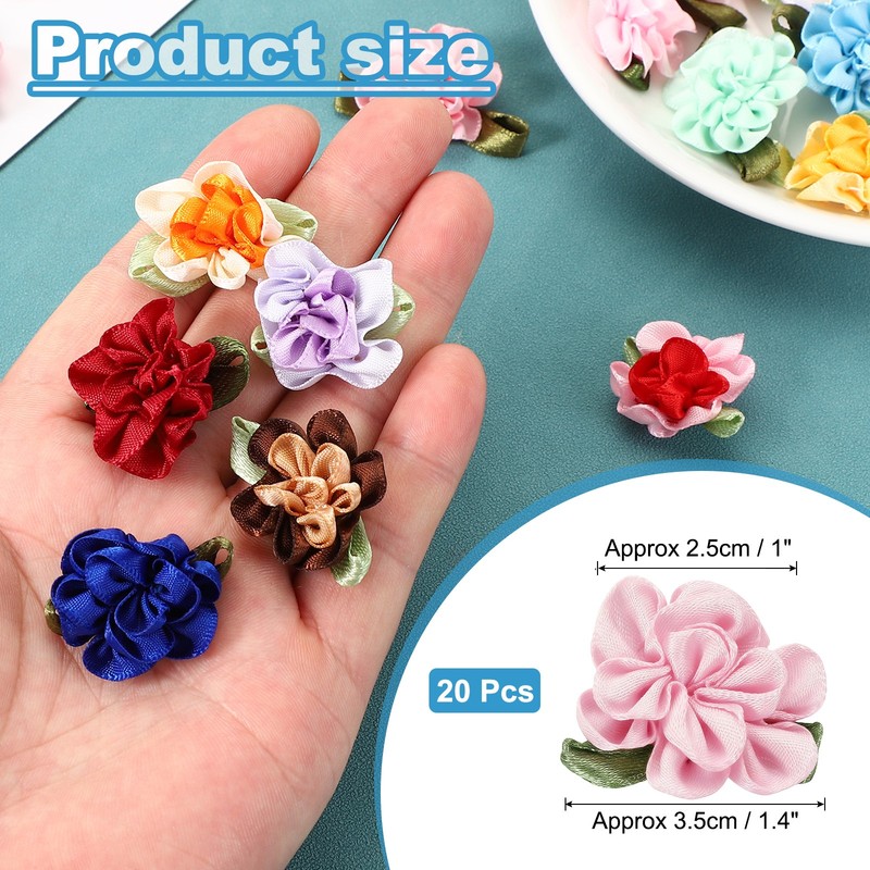 20Pcs 1" Ribbon Flowers Bows Mini Satin Roses Flowers Dark Pink gallery