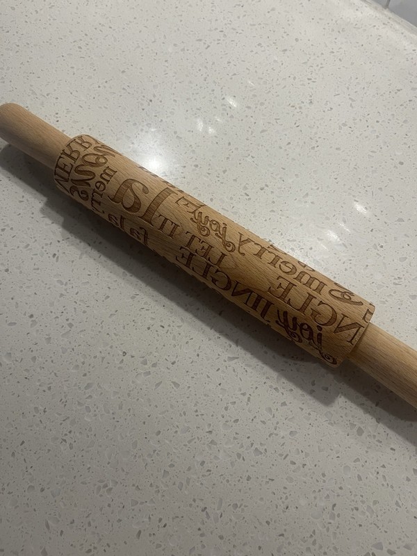 Winter Design Solid Wood Embossed Decorative Lettering X-Mas Rolling Pin