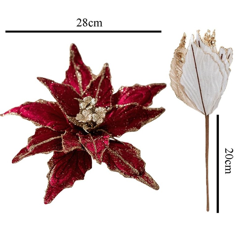 Vctops 6 Pcs Christmas Glitter Flowers 11 Inch Christmas Tree Wreath Ornaments gallery
