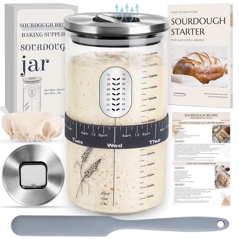 Sourdough Jar Wide Mouth, Sourdough Starter Kit Home and Kitchen, Starter Jar…