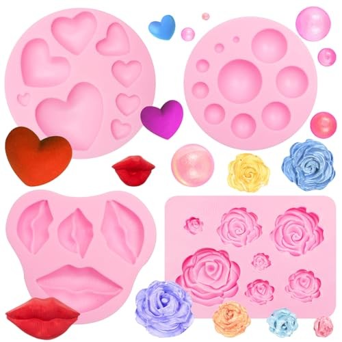 3D Lips Cake Topper Silicone Molds Roses Flower Heart Chocolate Molds for gallery