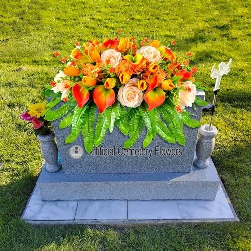 Artificial Cemetery Flowers - Outdoor Grave for Headstone Saddle Orange gallery