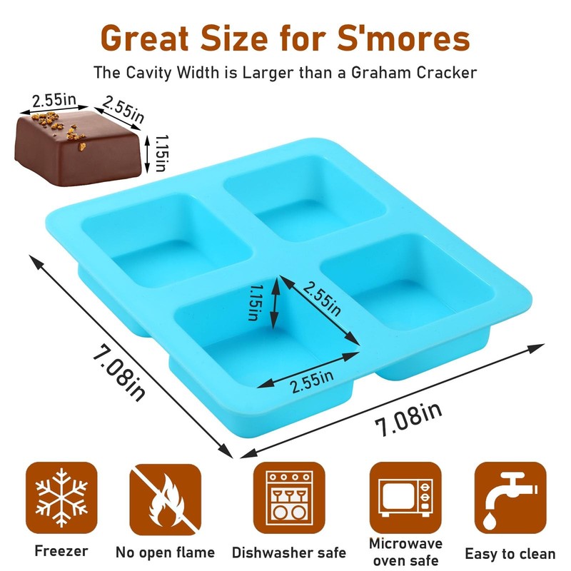 4 Cavity Chocolate Covered Cookie S'mores Molds, 3Pcs Silicone Square Molds R... gallery