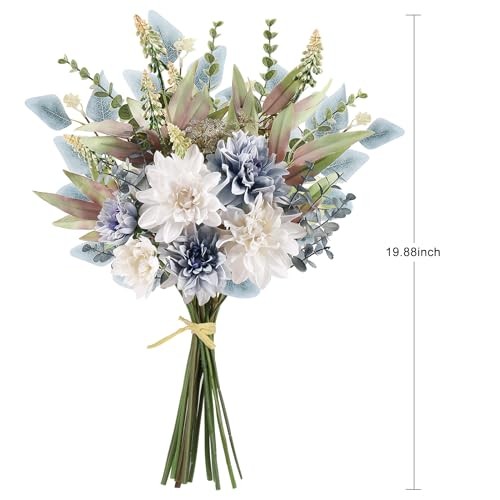 Fake Artificial Flowers Bouquet for Decoration, Silk Floral 1PCS Blue White gallery