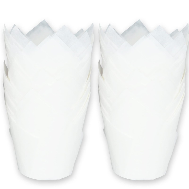 500 Pcs Large White Tulip Baking Cups 2.25" Base x 4" Greaseproof Muffin Liners gallery