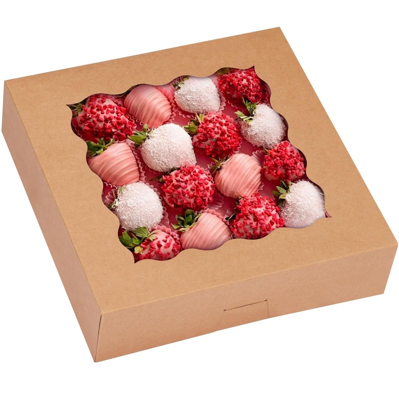 30 PCS 10x10x2.5 Brown Pie Boxes with Window Auto-Popup Bakery Treat Boxes