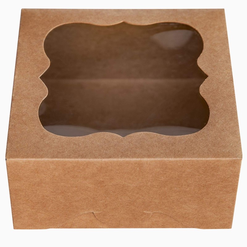 MORE 6″x6″x3″Brown Bakery Boxes with pvc Window for Pie and Cookies Boxes Sma…