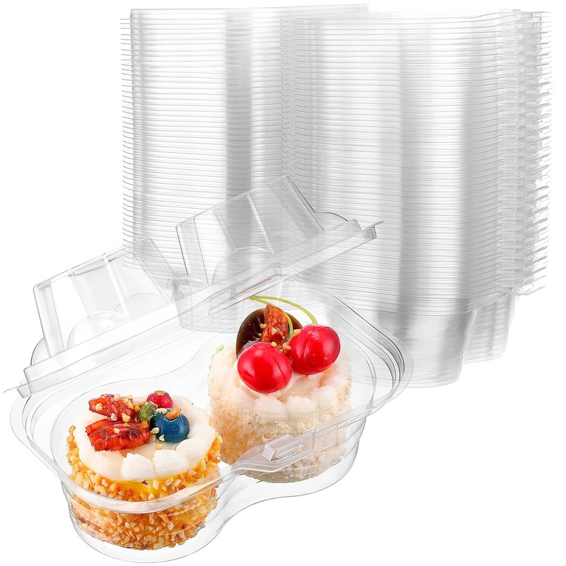 Eaasty 200 Pcs 2 Compartment Plastic Cupcake Containers Disposable Deep…