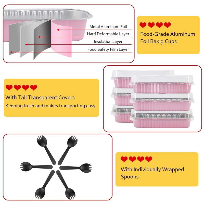 Mini Loaf Cake Pans with Lids 50 Pack,6.8oz Foil Baking Tins gallery