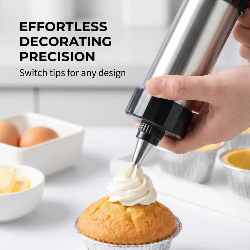 Stainless Steel Cookie Press Gun Kit with 13 Cookie Discs & 8 Piping Tips, Inclu gallery