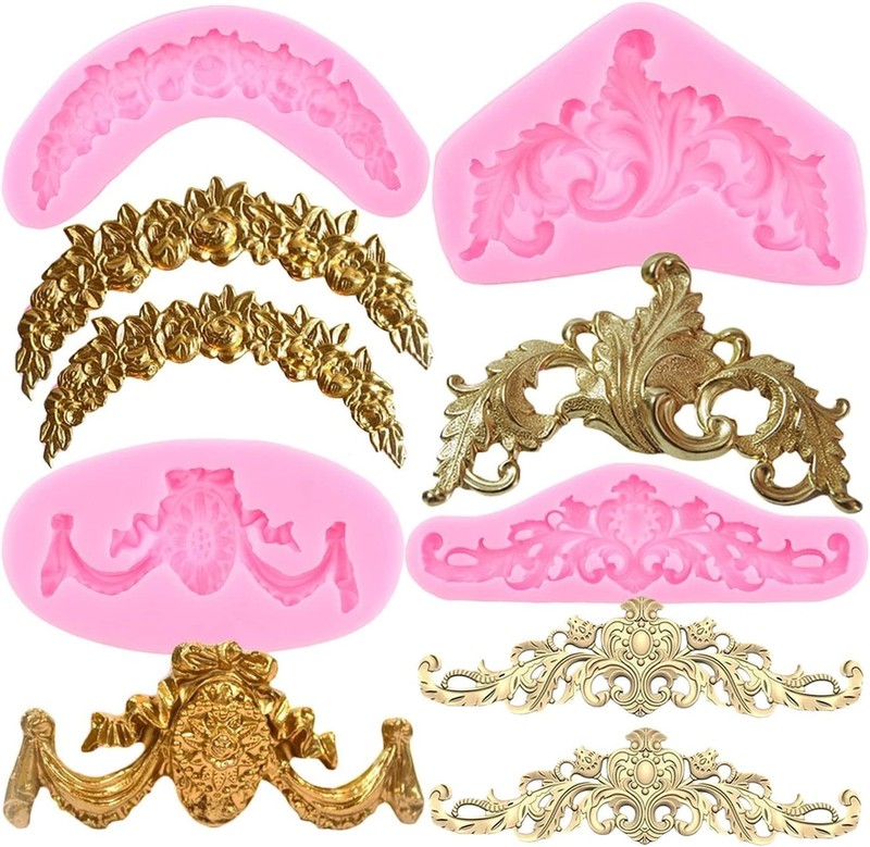 Ixiang Baroque Fondant Molds Curlicues Scroll Lace Silicone Mold Filigree Mold f