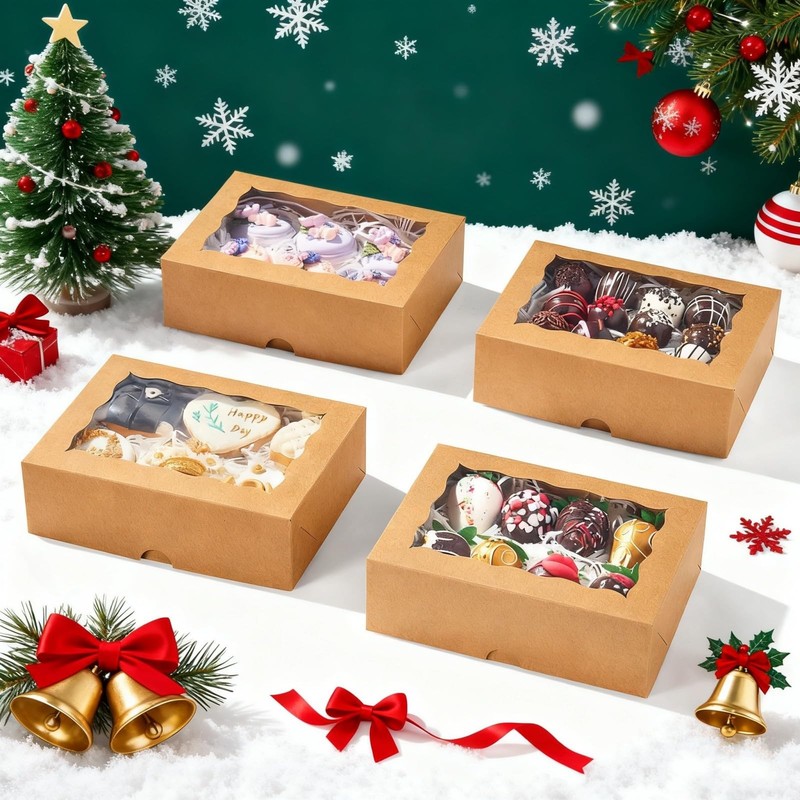 20 PCS 8x5x2 Inch Bakery Cookie Boxes Window Treat Packaging Dessert Donut gallery