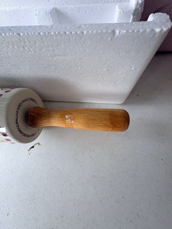 Ceramic Rolling Pin Sunflowers Green Leaves Wood Handles Baking Dough Country gallery