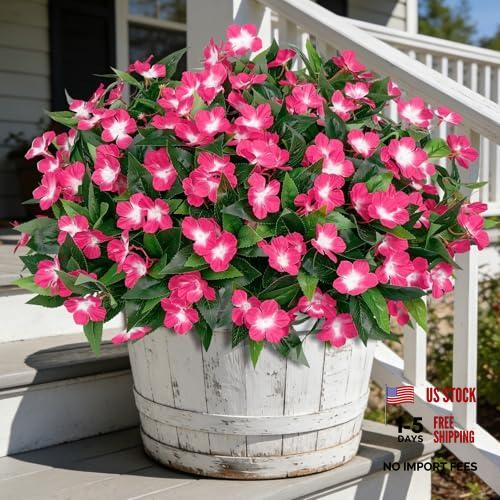 6 Bundles Artificial Flowers for Outdoors Decorations, Fake Silk Large Fuchsia