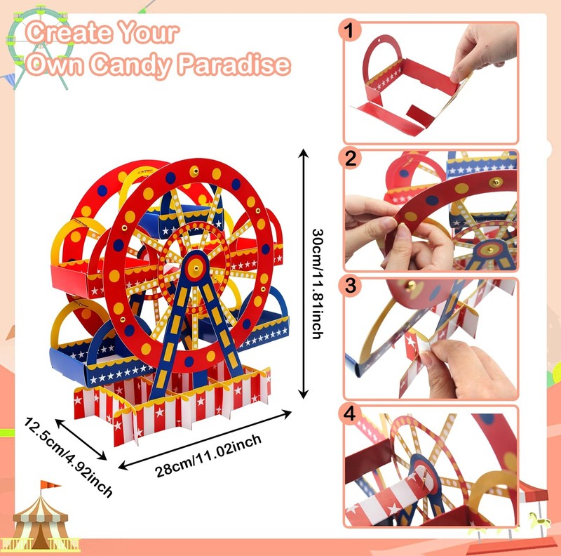 4 PCS Carnival Theme Ferris Wheel Centerpieces and Cupcake Stands 3 Tier Card... gallery