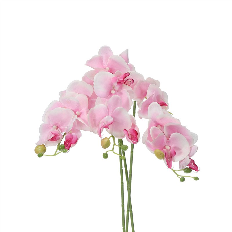 3Pcs 31″ 7 Heads Artificial Orchid Stems Faux Silk Phalaenopsis, Light Pink