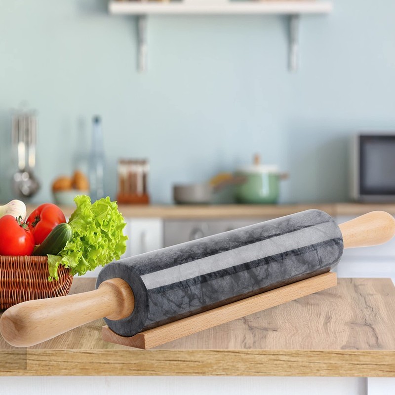 Marble Rolling Pin with Wooden Cradle Thick Handle Set for Baking,18.5 inch P... gallery