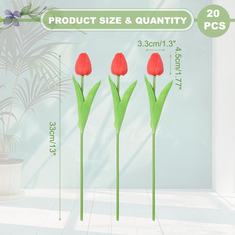 20pcs Tulips Artificial Flowers, Faux Flowers Fake Tulip Stems(Red) gallery