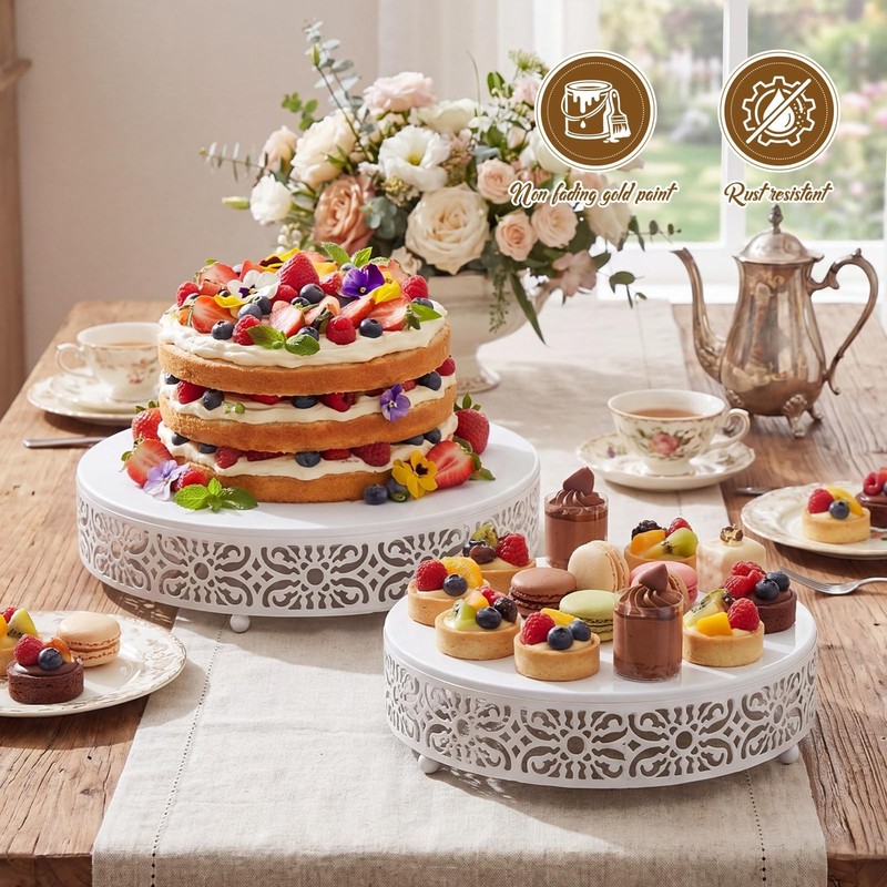 Wenqik 2 Pcs White Metal Cake Stand, 14" 16" Large Round Cupcake Stand Desser... gallery