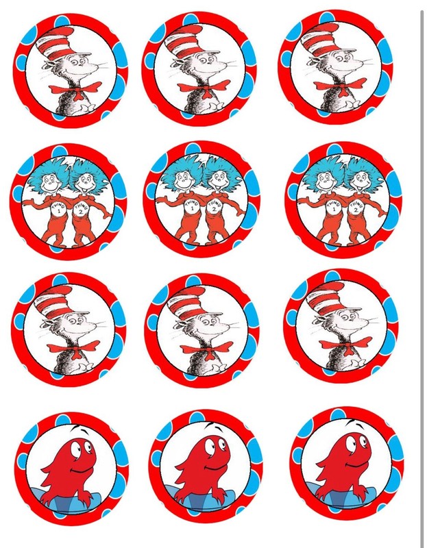 12 Dr Seuss Party EDIBLE Cupcake Topper Dr Seuss Theme Frosting Sheet Cookie gallery