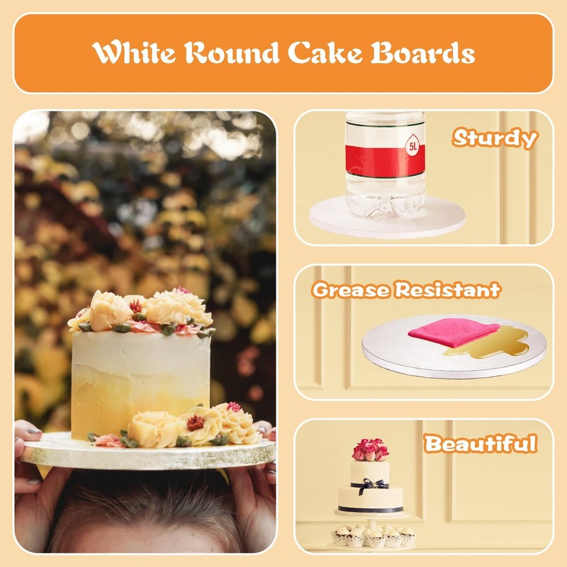 16 Inch Cake Drums with Banner Cake Topper-White(3-Pack) Cake Board Round 1/2... gallery