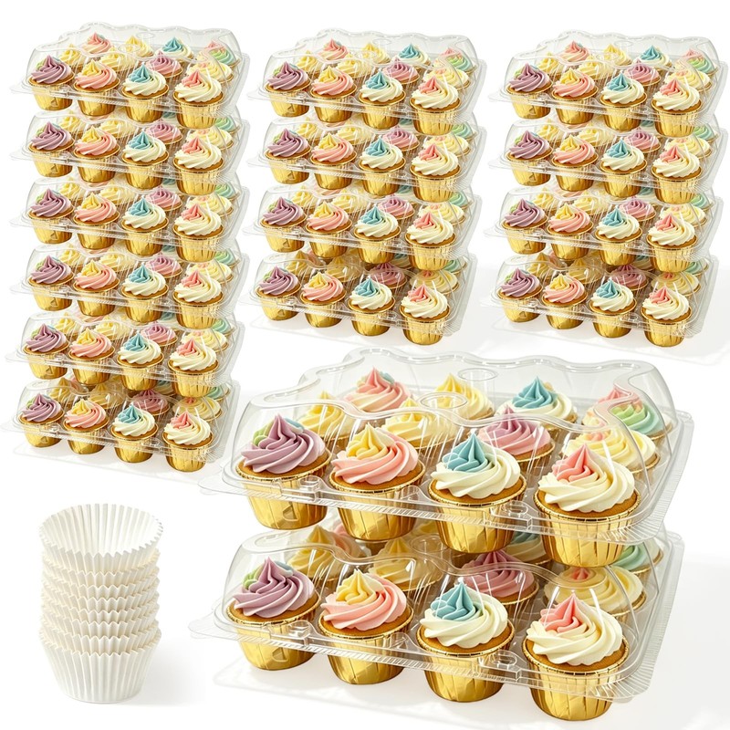 12 Packs × 20 Sets Disposable Plastic Cupcake Containers,Stackable CupCake Ho…
