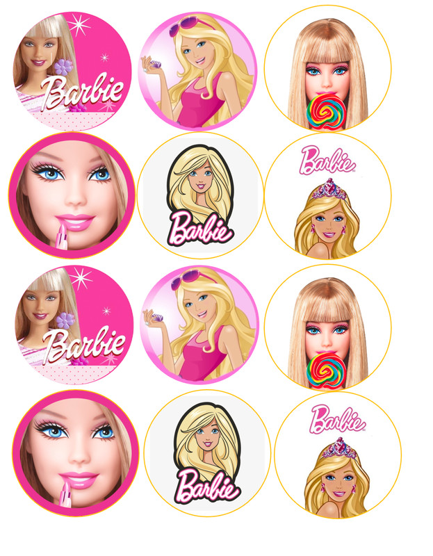set of 12 barbie, edible paper, cupcake cookie toppers CHOOSE SIZE pre cut