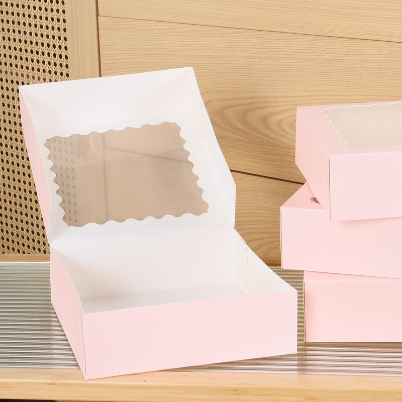 36 Pcs Pink Bakery Boxes 10x10x2.5 Inch with Window Cookie Pastry Dessert gallery