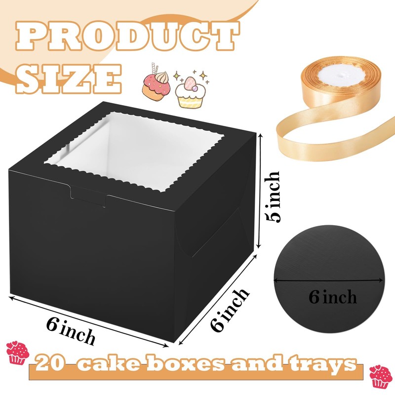 Mini Cake Boxes with Boards 6x6x5 inch 40 Pieces Window Lid Bakery Box gallery