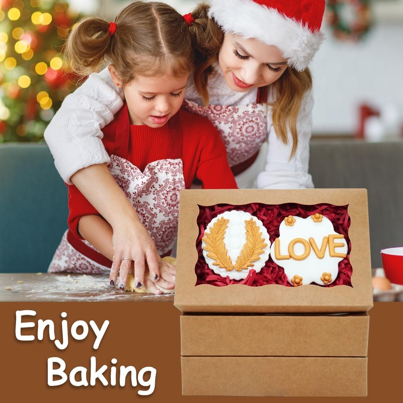 Cookie Boxes Bakery Window Treat Dessert Box Brown 7x4 3/8x1 1/2 In 50 PCS gallery