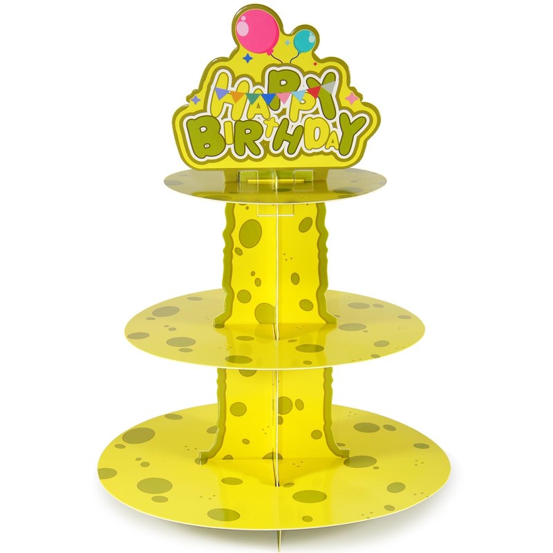 3 Tier Yellow Cake Stand Paper Cupcake Holder Party Dessert Round Tower Sturd…