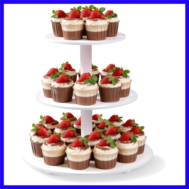 3-Tier Wooden Cupcake Stand:12in White Round Tiered Cake Stand,Dessert Displa…