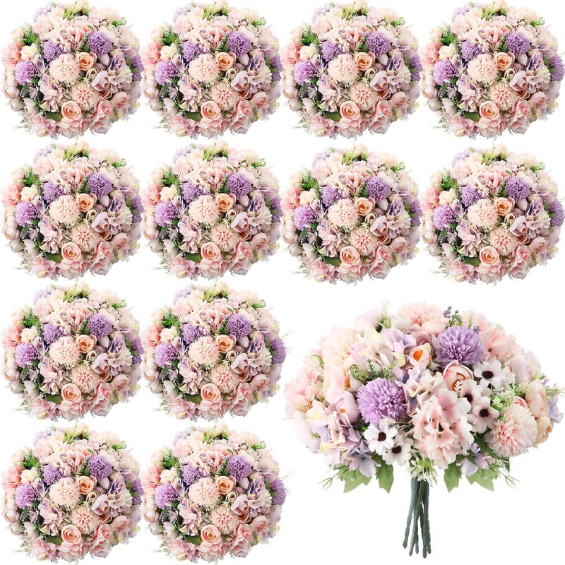 Tigeen 12 Bundles Peonies Artificial Flowers Faux Roses Silk Flowers Hydrangea A
