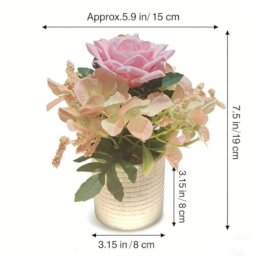 Artificial Roses, 2 Pack White and Pink Faux Rose Flowers in Plastic Pots, gallery