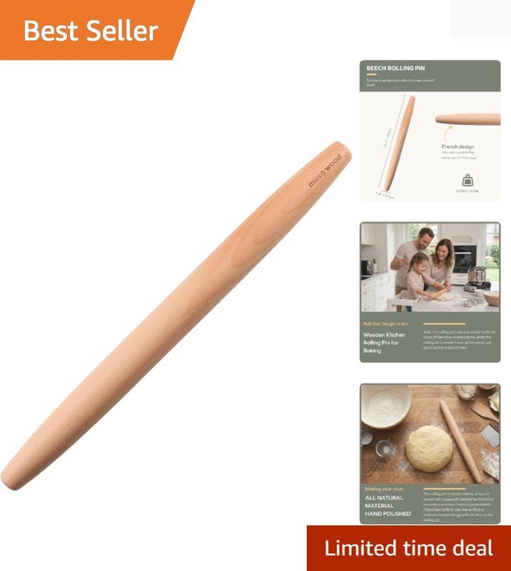Wooden French Rolling Pin for Baking, Beech Wood Tapered Rolling Pin for Fond…