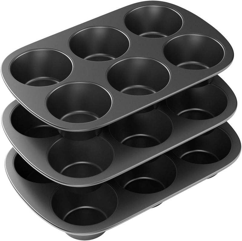 Tiawudi 3 Pack Nonstick Muffin Pan, Carbon Steel Cupcake Jumbo, Black