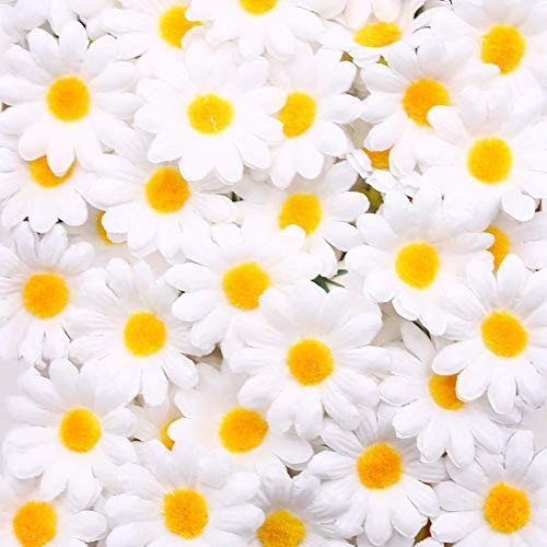 200PCS Fabric Daisy Flower Heads – 1.5 Inch White Artificial Daisies Spring