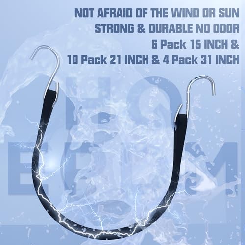 20Pack (15", 21", 31") Rubber Bungee Cords with S Hooks - Quality EPDM, Heavy gallery