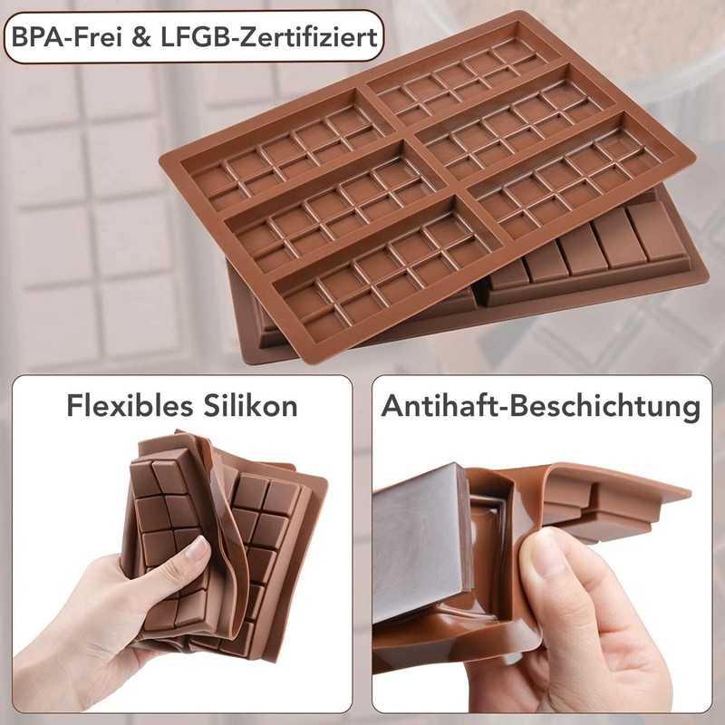 2PCS Chocolate Bar Mold Deep Silicone Candy Bar Mold Non Stick Candy 6-hole gallery