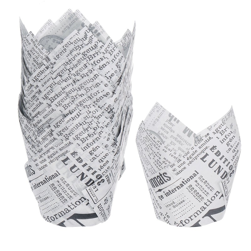 50pcs Tulip Cupcake Liners Greaseproof Baking Cups White W Newspaper