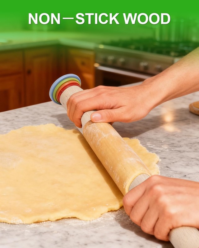 16.7" Rolling Pin with Thickness Rings for Cookies, Dough, Pizza & Pastries, ... gallery