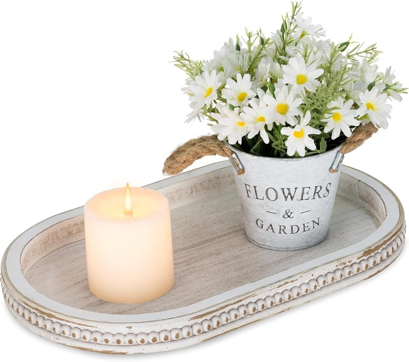 Hanobe Decorative Trays for Coffee Table : White Oval Whitewash