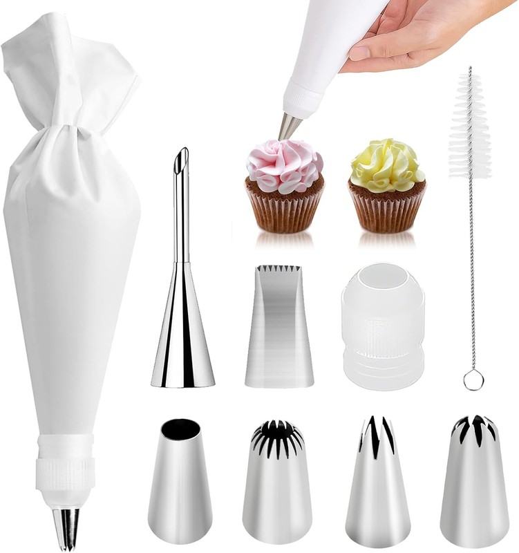 9-Piece Reusable Piping Bag Set 16″ w/ Stainless Steel Tips & Coupler