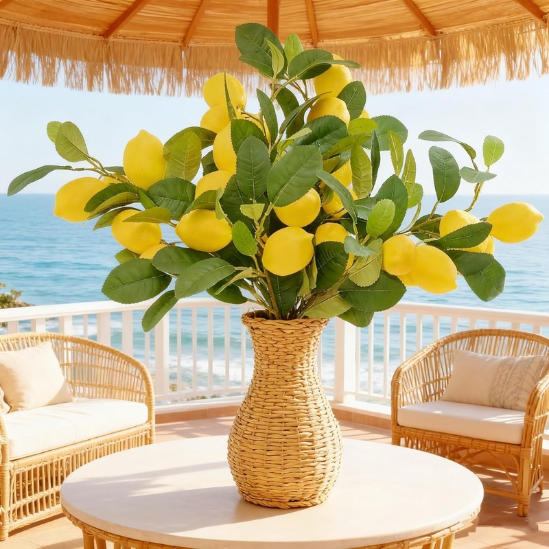4pcs 23.6-inch Artificial Lemon es, Lemon Stems Fake Lemons & Fake