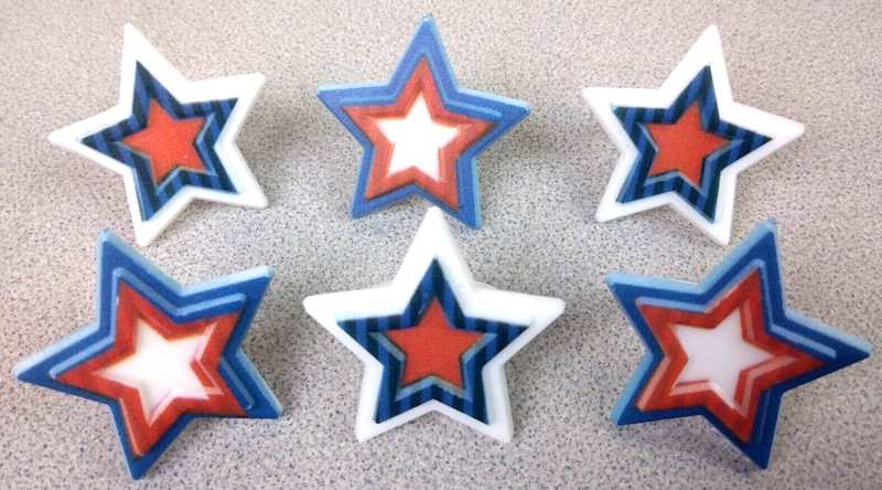 Lot Of 6 Red White And Blue Star Shaped Cupcake Decorating Rings. (55.1)