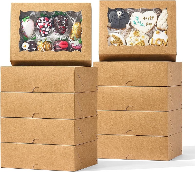Stylish 50PCS Brown Bakery Boxes – Quick Assembly 8x6x2.5 Inch for All Occasions gallery