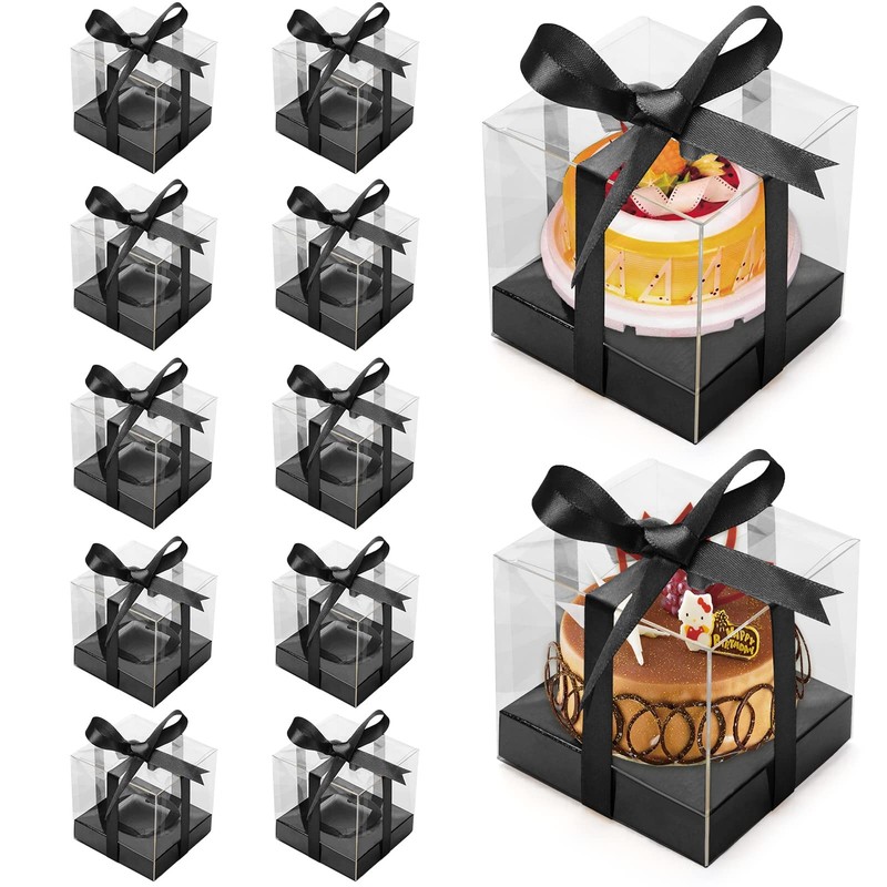12 PCS Clear Cupcake Boxes 3.5 Inch Cupcake Containers (Black)